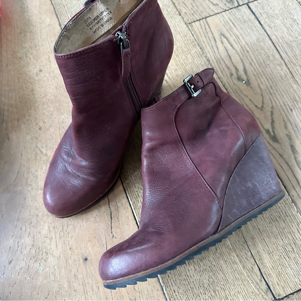 Biala Alaina Brown Red Leather Wedge Ankle Boots womens 39 / 8.5